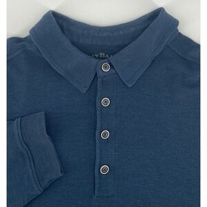 Tommy Bahama Polo Shirt Men XL Blue Silk Cotton Blend Long Sleeve Pique Knit